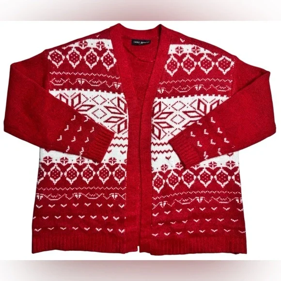 Lane Bryant Holiday‎ Cardigan Red & White Open Front Cardigan Women’s 1X - Picture 3 of 11